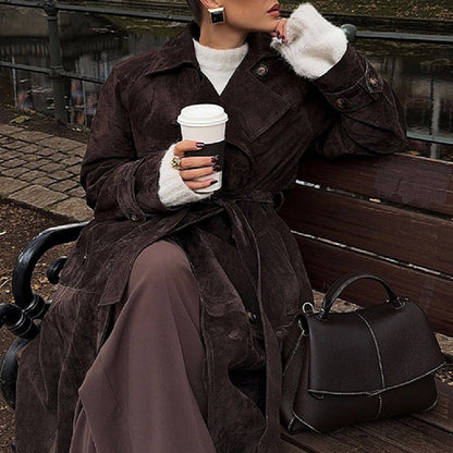 Double-Breasted Long Trench Coat