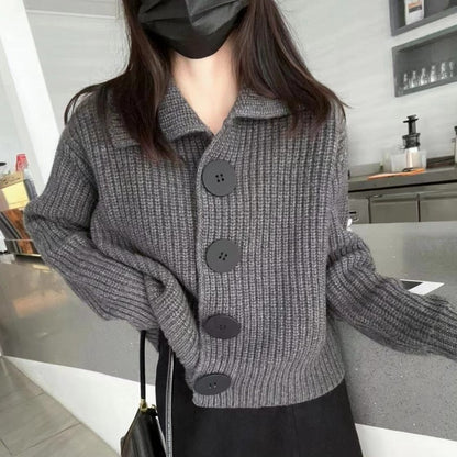 Relaxed Fit Big-Button Knit Cardigan
