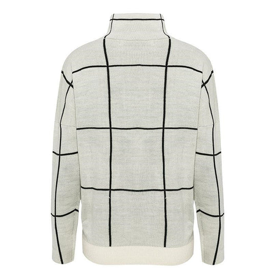 Stand Collar Checkered Knit Sweater