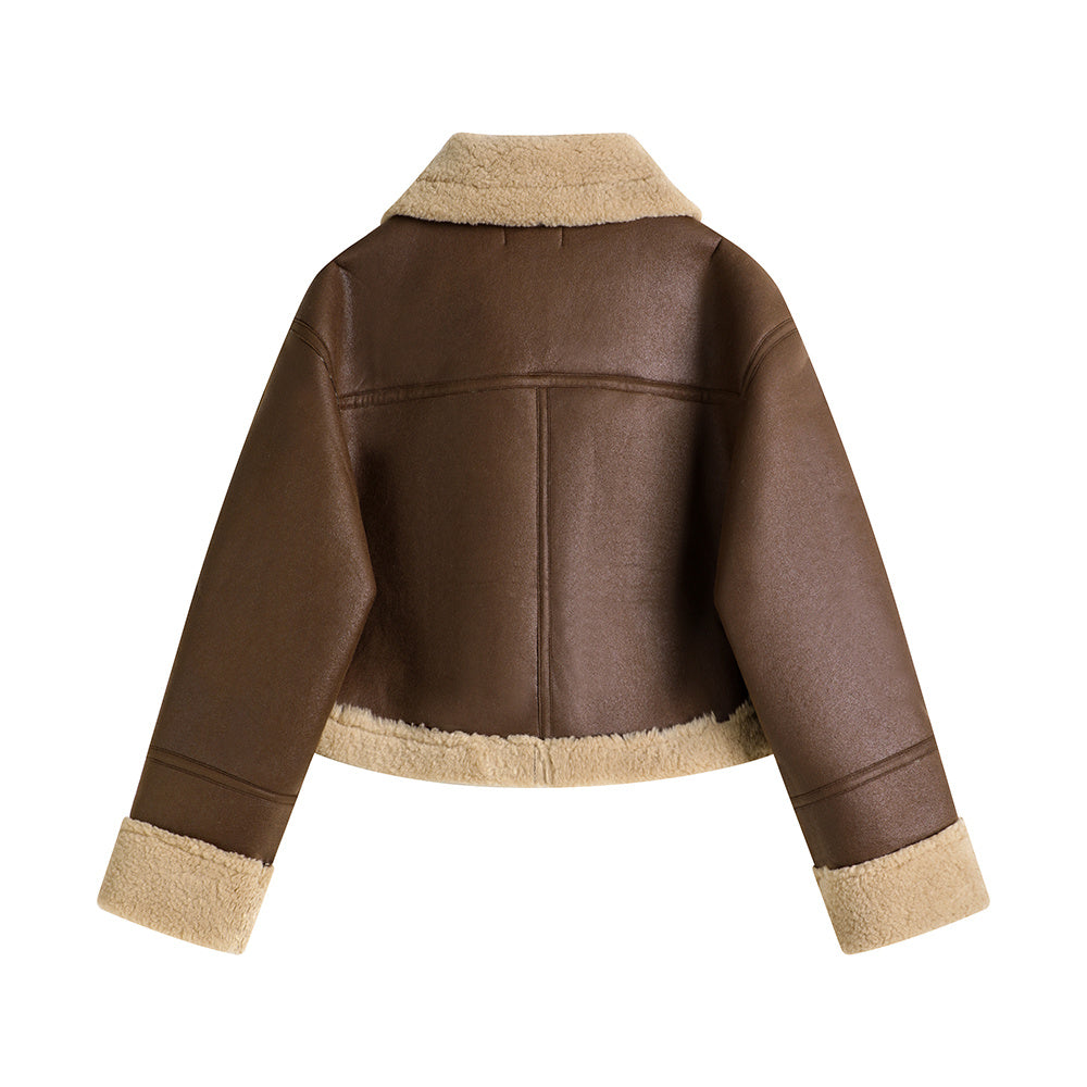 Lamb Fur Stand Collar Short Coat