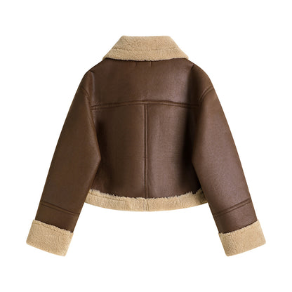 Lamb Fur Stand Collar Short Coat