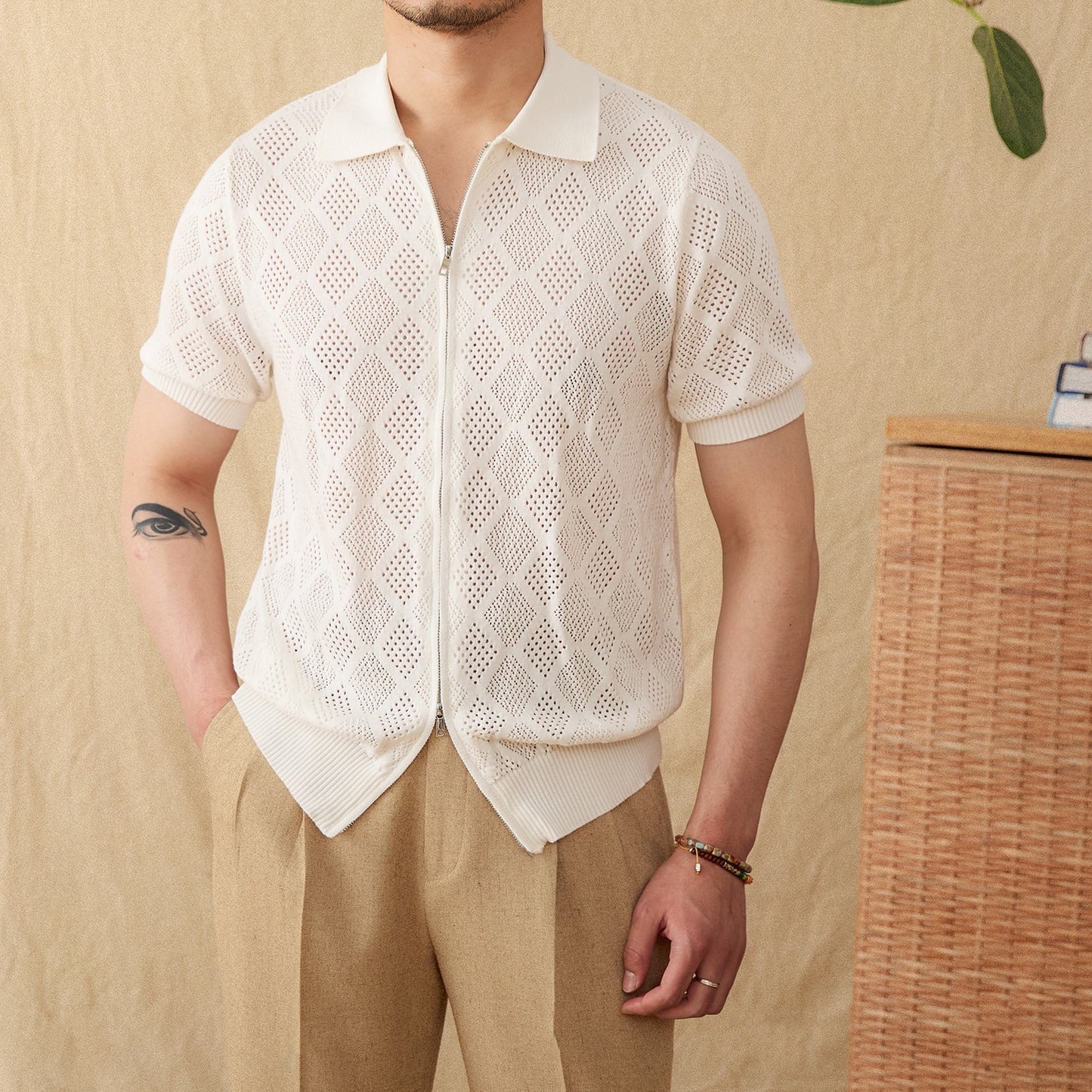 Moda Elite | Bawełniana koszulka polo z ażurowym zamkiem