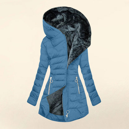 Plush Hooded Mid-Length Puffer Coat