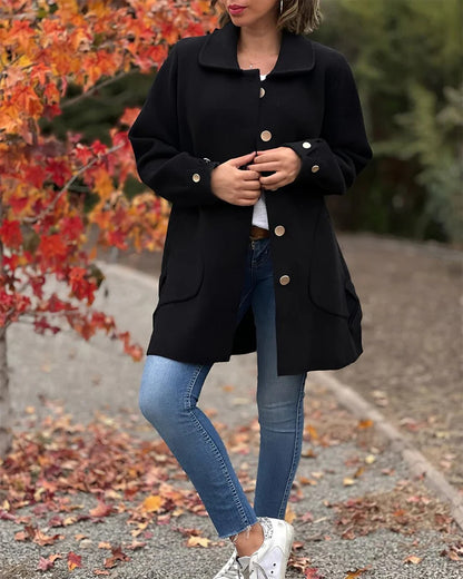 Woolen Bow Collar Casual Coat