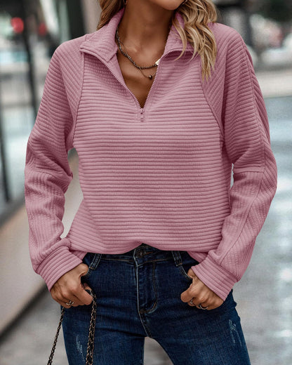Cozy Ribbed Knit Half-Zip Pullover