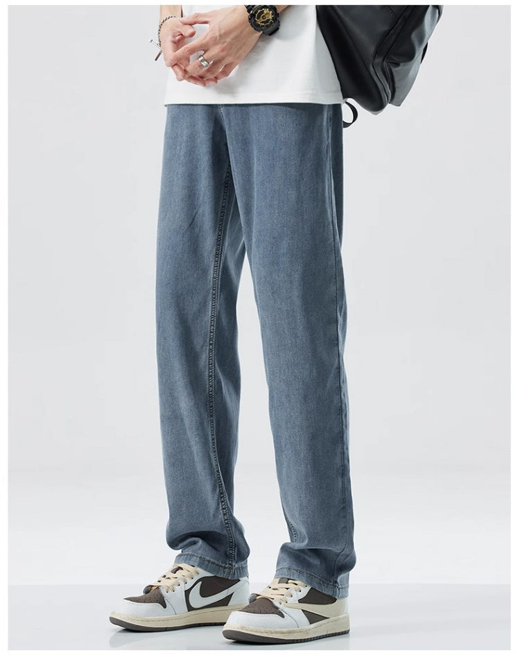 Luźne, proste jeansy z jedwabiu lodowego