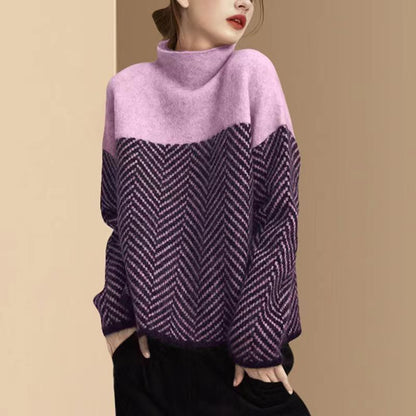 Cozy Thick Turtleneck Colorblock Sweater