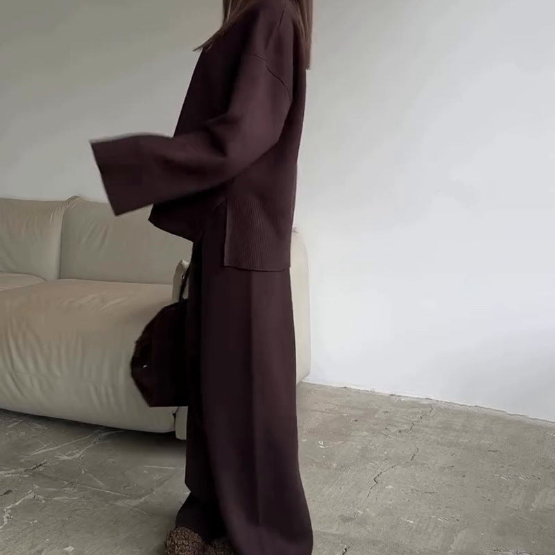 Round Neck Knit Wide Leg Set