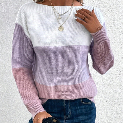 Colorblock Round Neck Knit Sweater