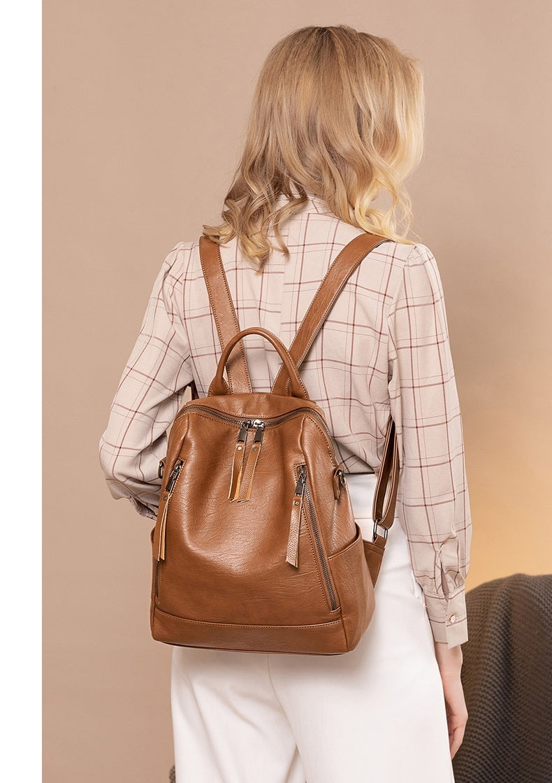 Minimalist Leather Casual Backpack