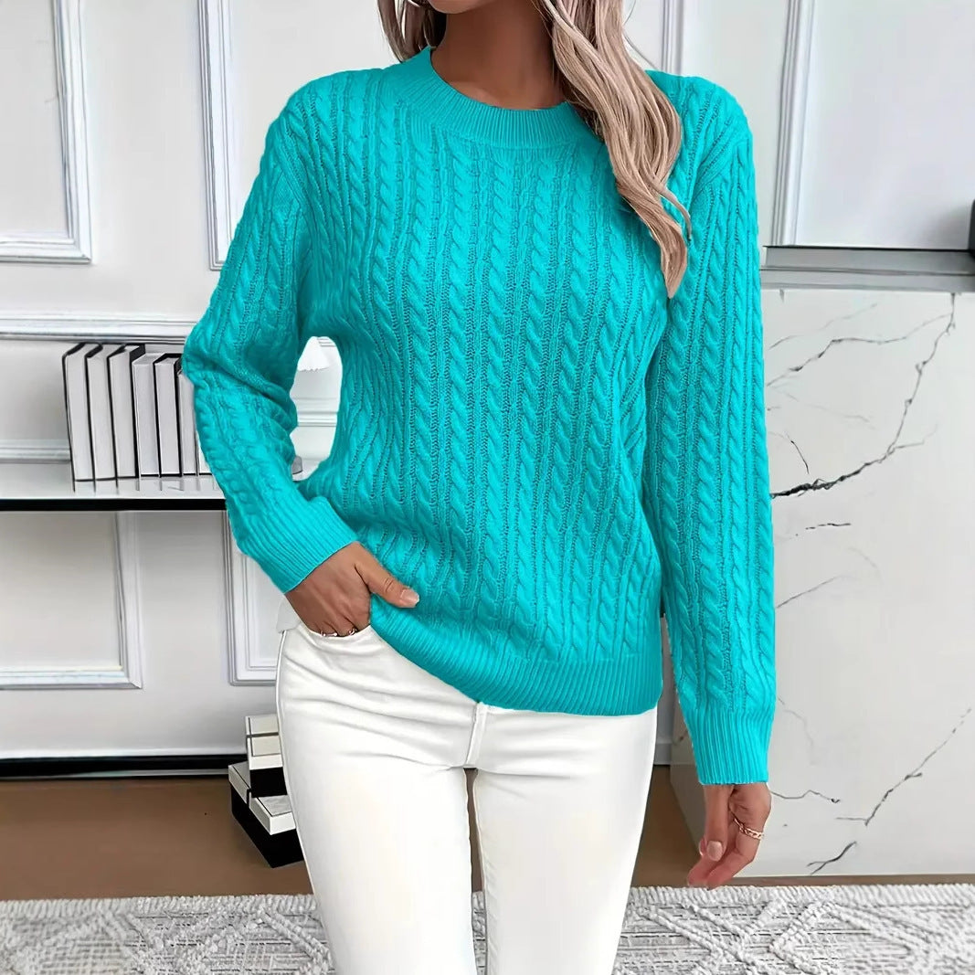 Classic Twist Knit Round Neck Sweater