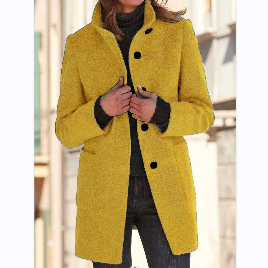Stand Collar Woolen Button Coat
