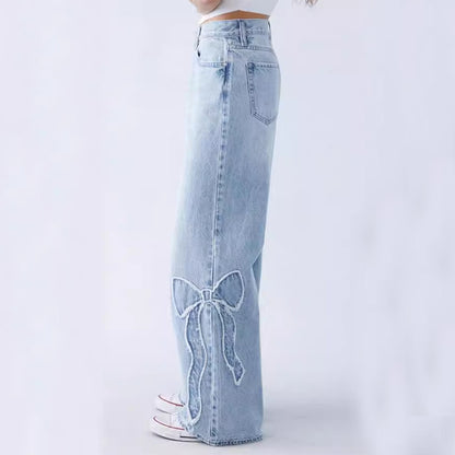 Bow Embroidered Wide-Leg Jeans