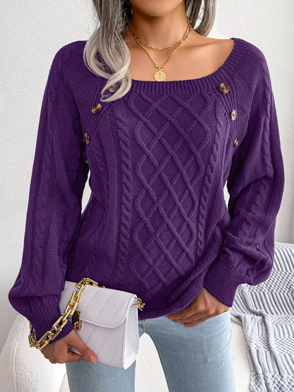 Button Design Square Neck Sweater