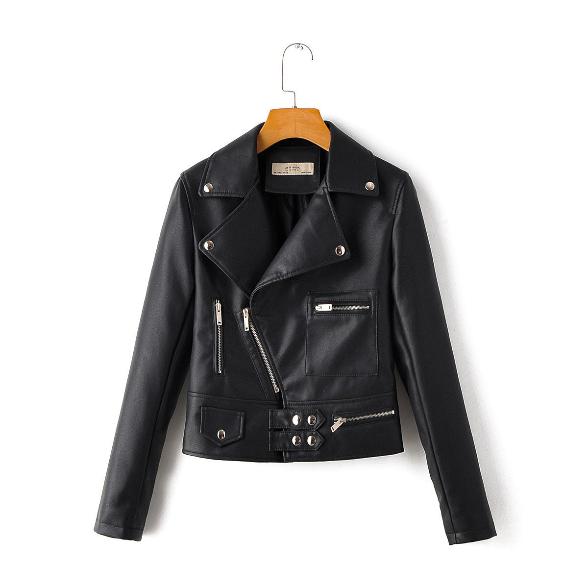 Lapel Zip-Up PU Leather Biker Jacket