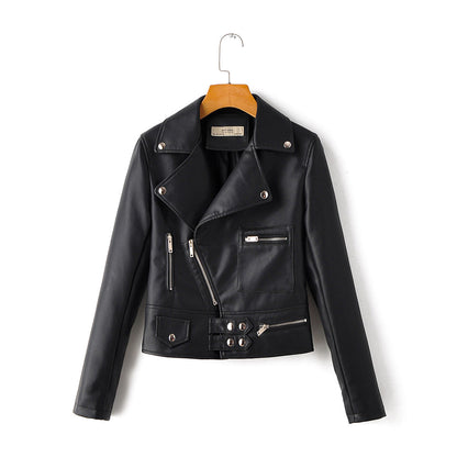 Lapel Zip-Up PU Leather Biker Jacket