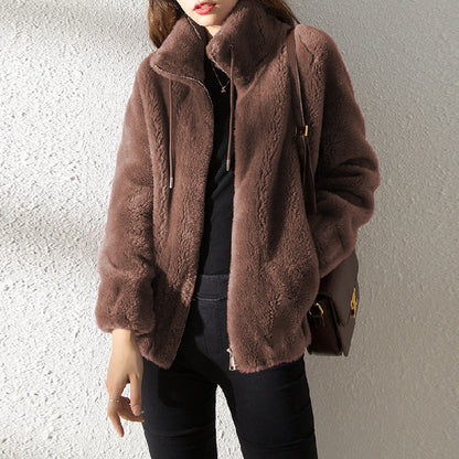Double-Faced Fleece High Neck Zip Cardigan