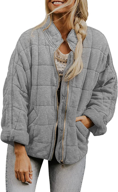 Solid Color Stand Collar Zip-Up Jacket