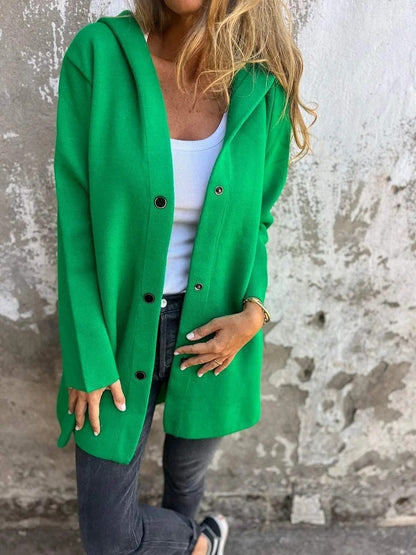 Loose Fit Hooded Solid Color Cardigan