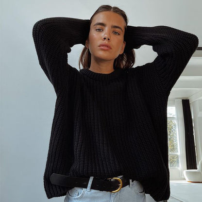 Minimalist Ribbed Knit Round Neck Sweater