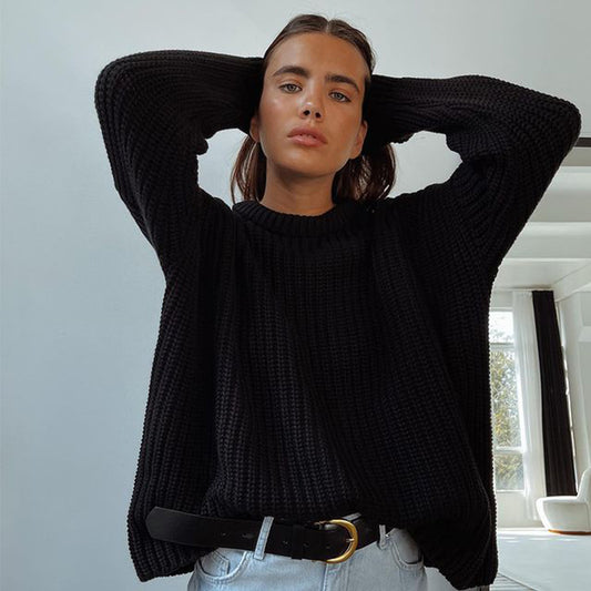 Minimalist Ribbed Knit Round Neck Sweater