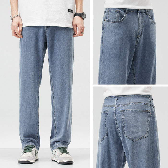 Luźne, proste jeansy z jedwabiu lodowego