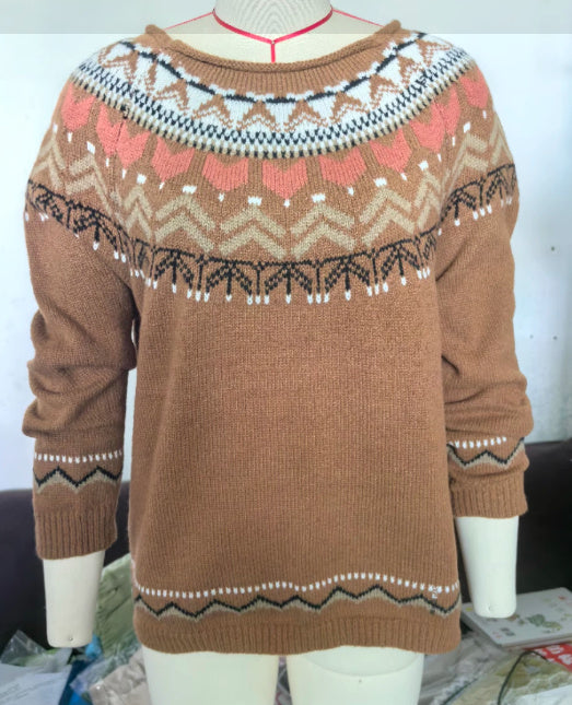 Round Neck Multicolor Knit Pullover