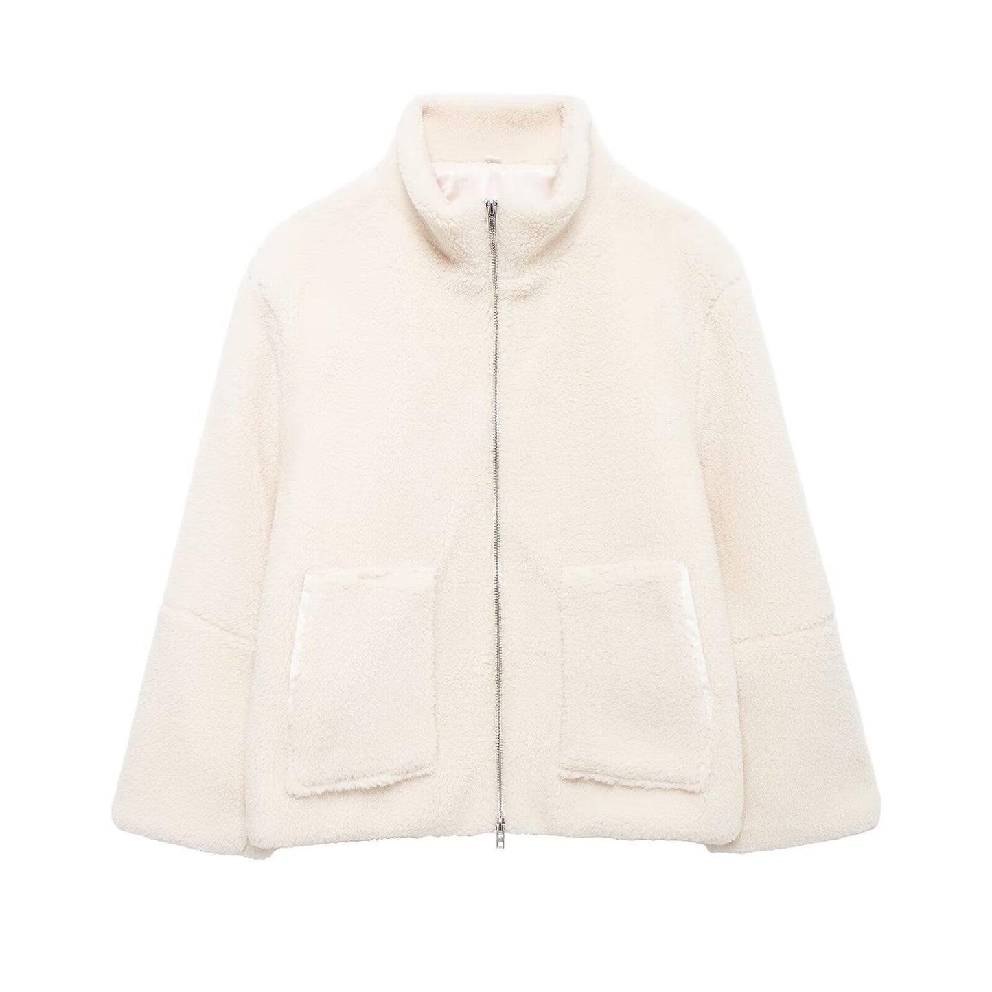 Stand Collar Wool Zip-Up Coat
