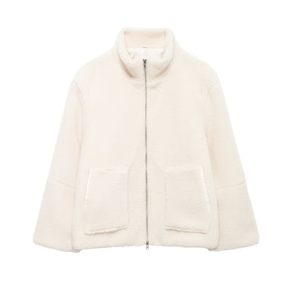 Stand Collar Wool Zip-Up Coat