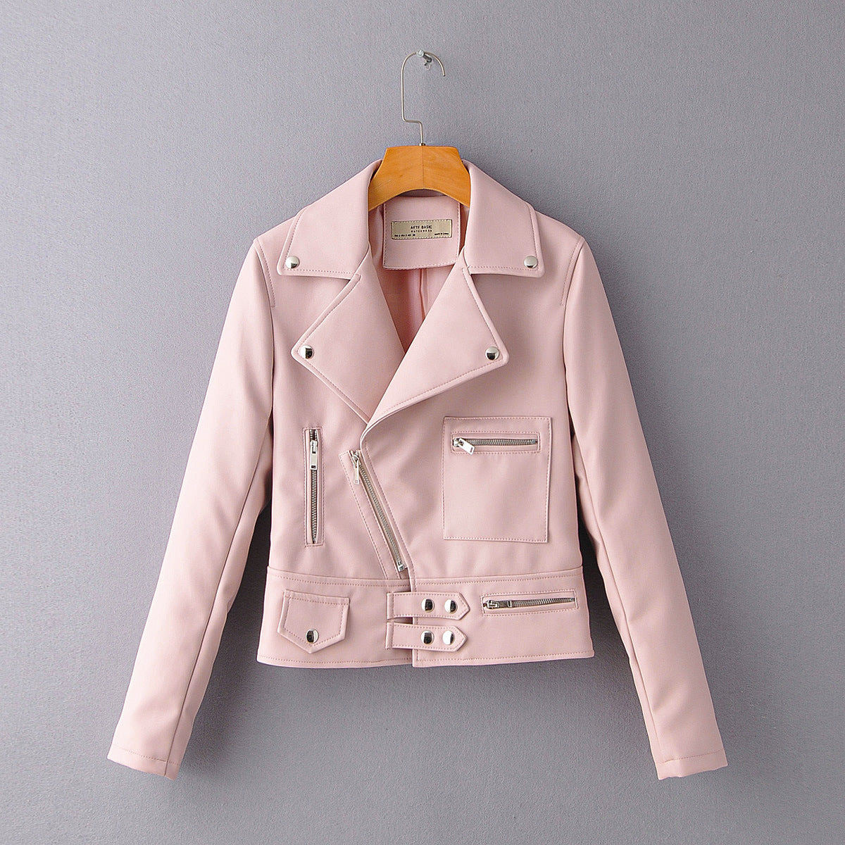 Lapel Zip-Up PU Leather Biker Jacket