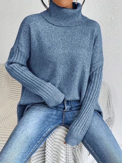 Irregular Turtleneck Knit Sweater