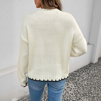 Striped Patchwork Round-Neck Knit Sweater