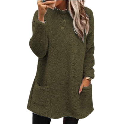 Fleece Pullover Long Sweater with Pockets