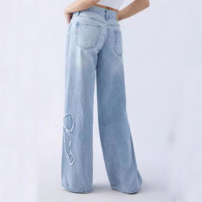 Bow Embroidered Wide-Leg Jeans