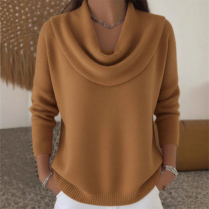 Cozy Cowl Neck Solid Knit Sweater