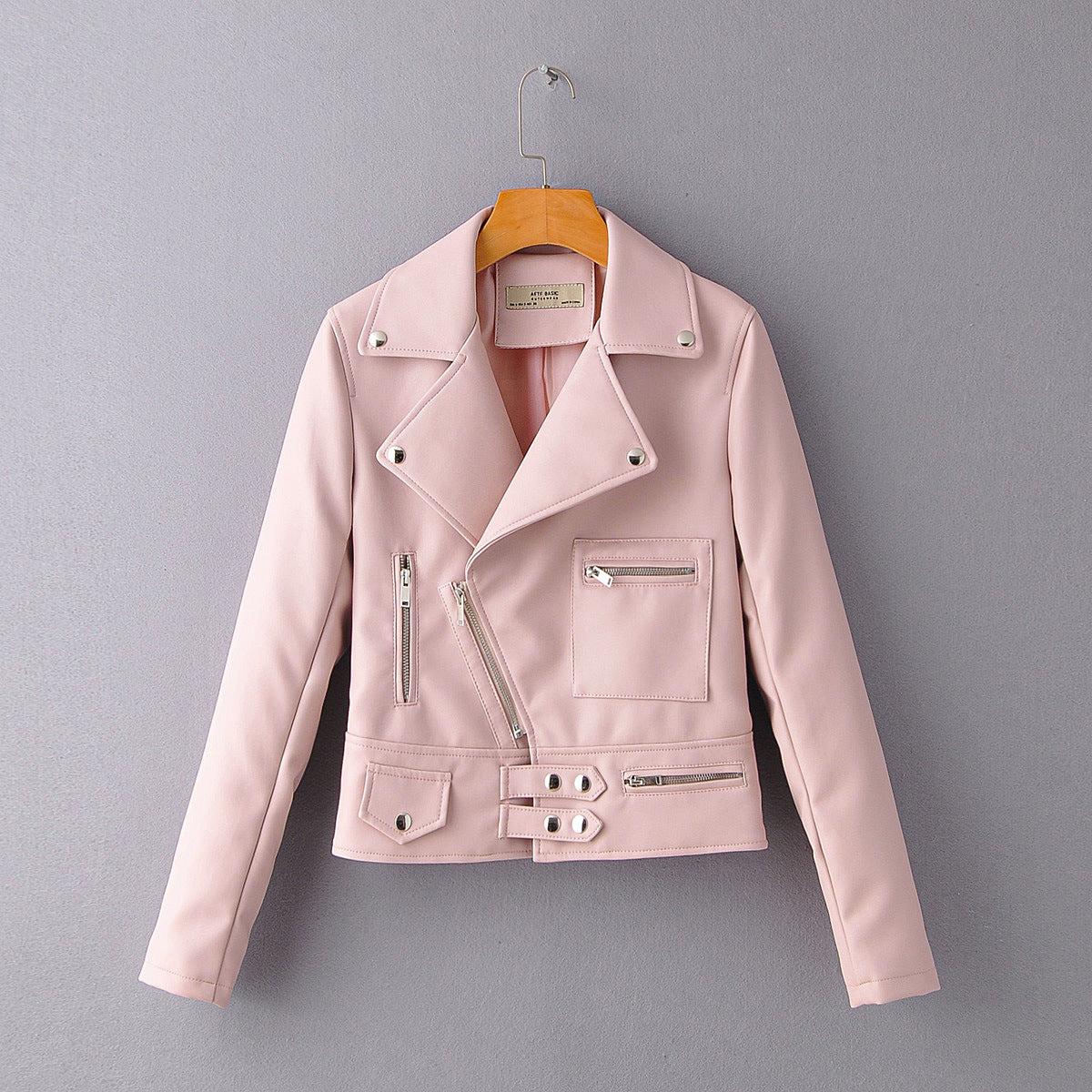 Lapel Zip-Up PU Leather Biker Jacket