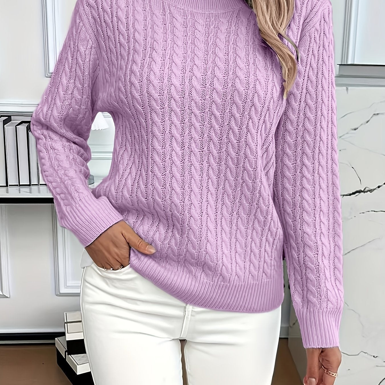 Classic Twist Knit Round Neck Sweater