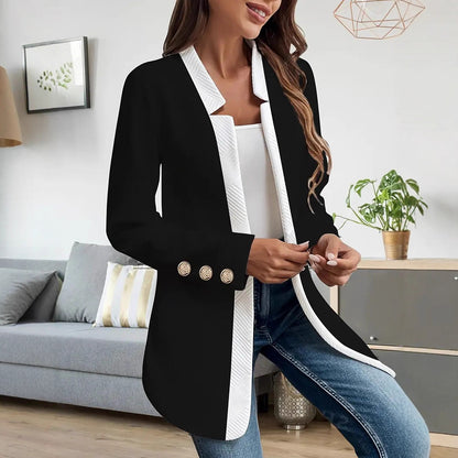 Colorblock Gold Button Trim Blazer Jacket