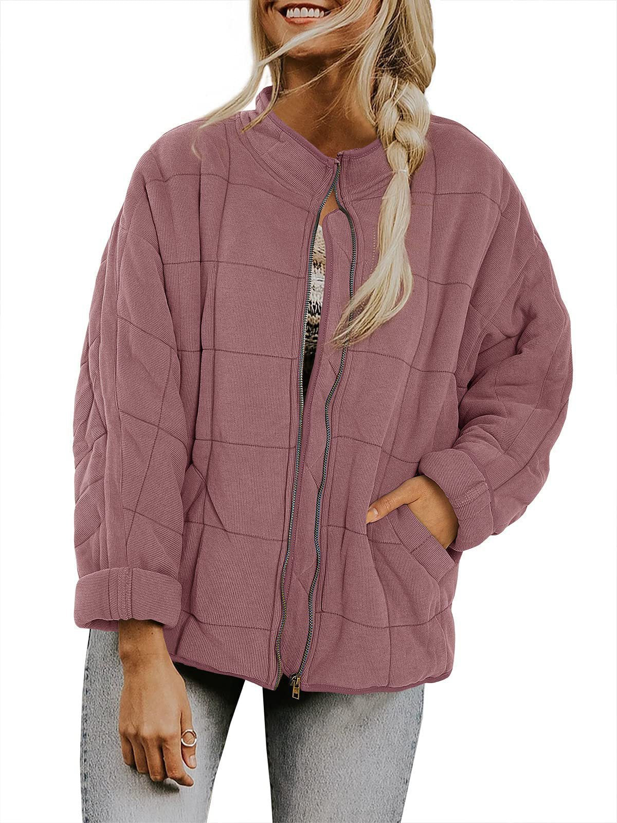 Solid Color Stand Collar Zip-Up Jacket