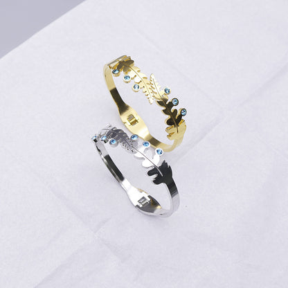 Leaf Crystal Cuff Bracelet