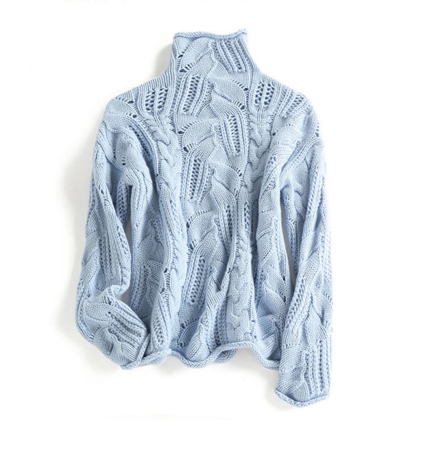 High Neck Crochet Knit Pullover Sweater