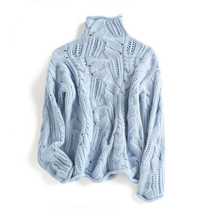 High Neck Crochet Knit Pullover Sweater