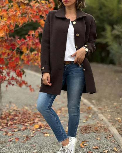 Woolen Bow Collar Casual Coat