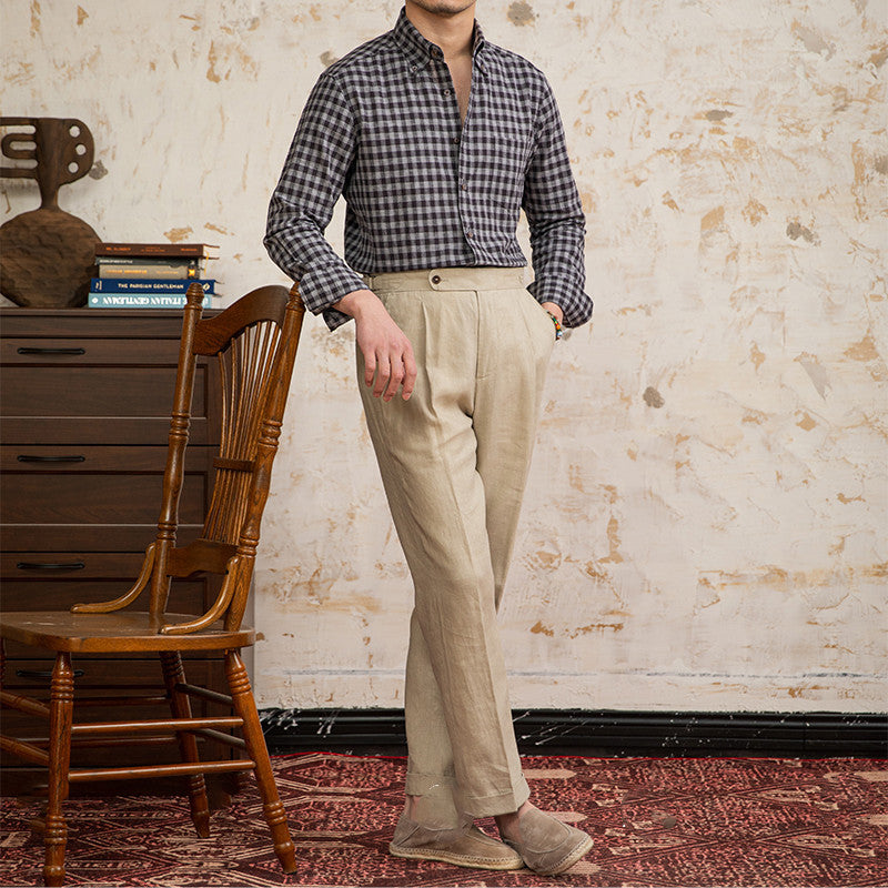 Moda Elite | Koszula lniano-bawełniana w kratkę vintage