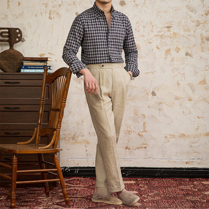 Moda Elite | Koszula lniano-bawełniana w kratkę vintage