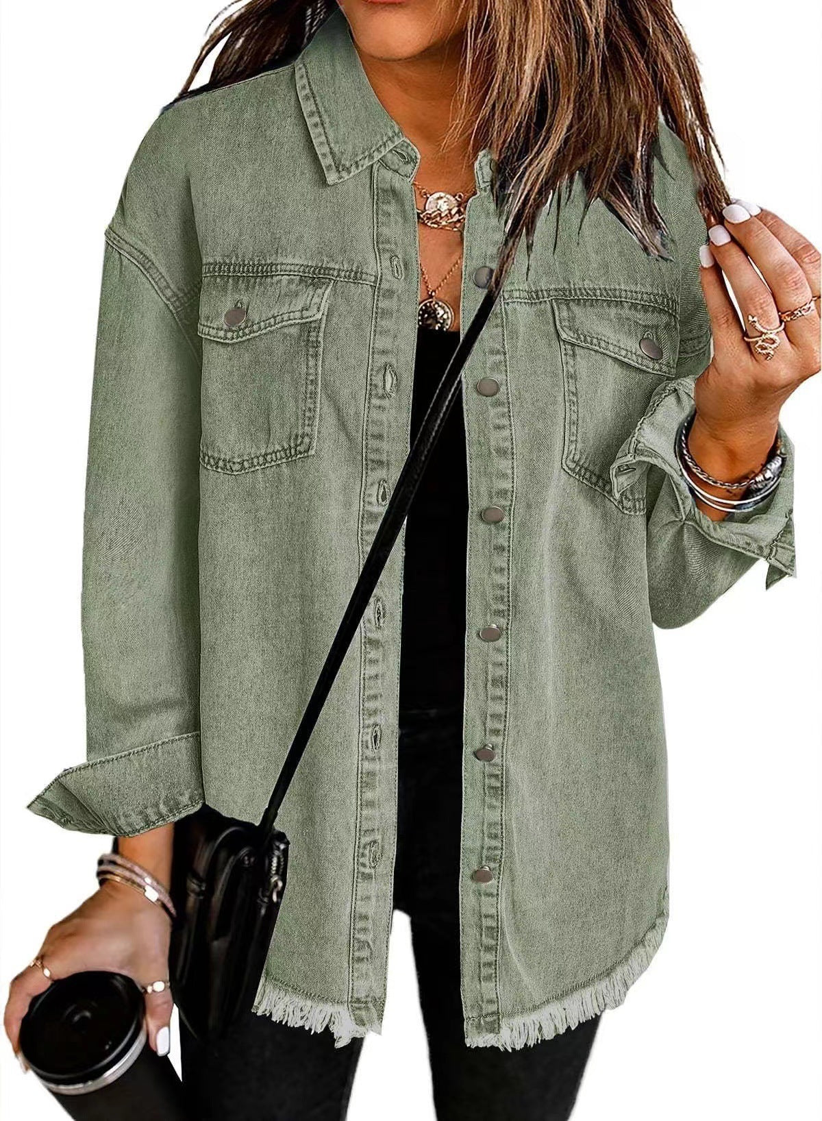 Frayed Hem Washed Denim Jacket