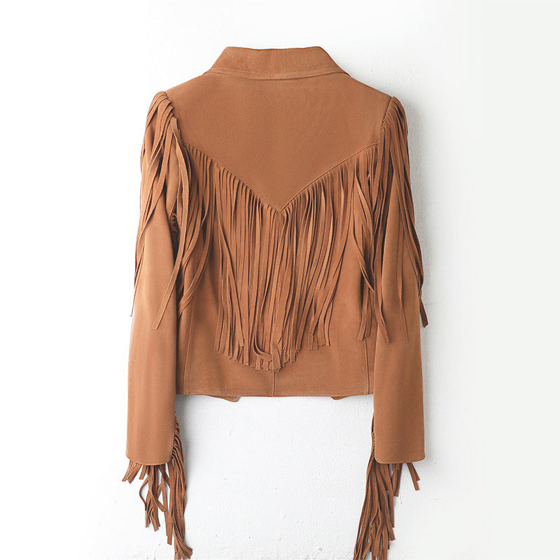 Genuine Sheepskin Tassel Moto Jacket