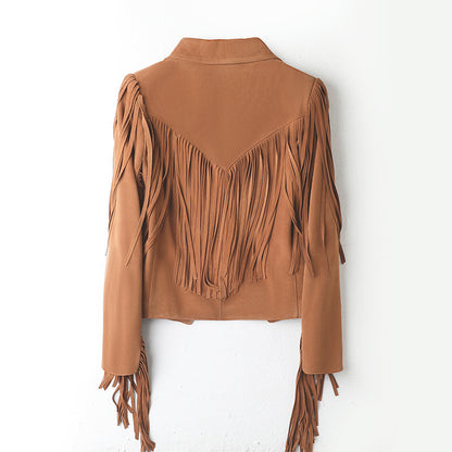 Genuine Sheepskin Tassel Moto Jacket