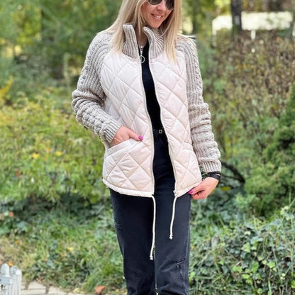 Stand Collar Quilted Knitted Jacket