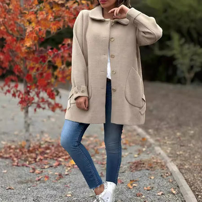 Woolen Bow Collar Casual Coat